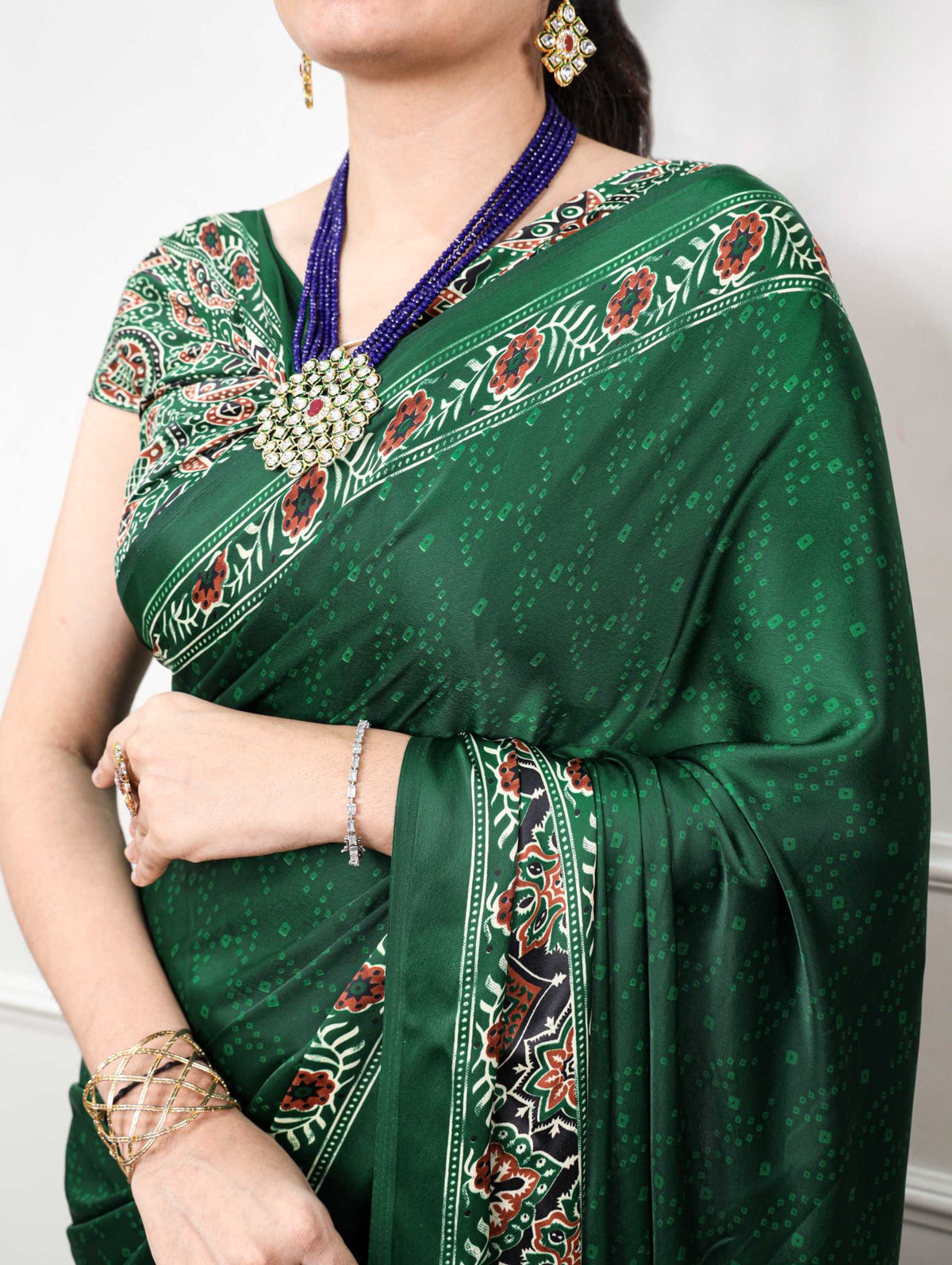 Satin Silk Printed Saree in Blue