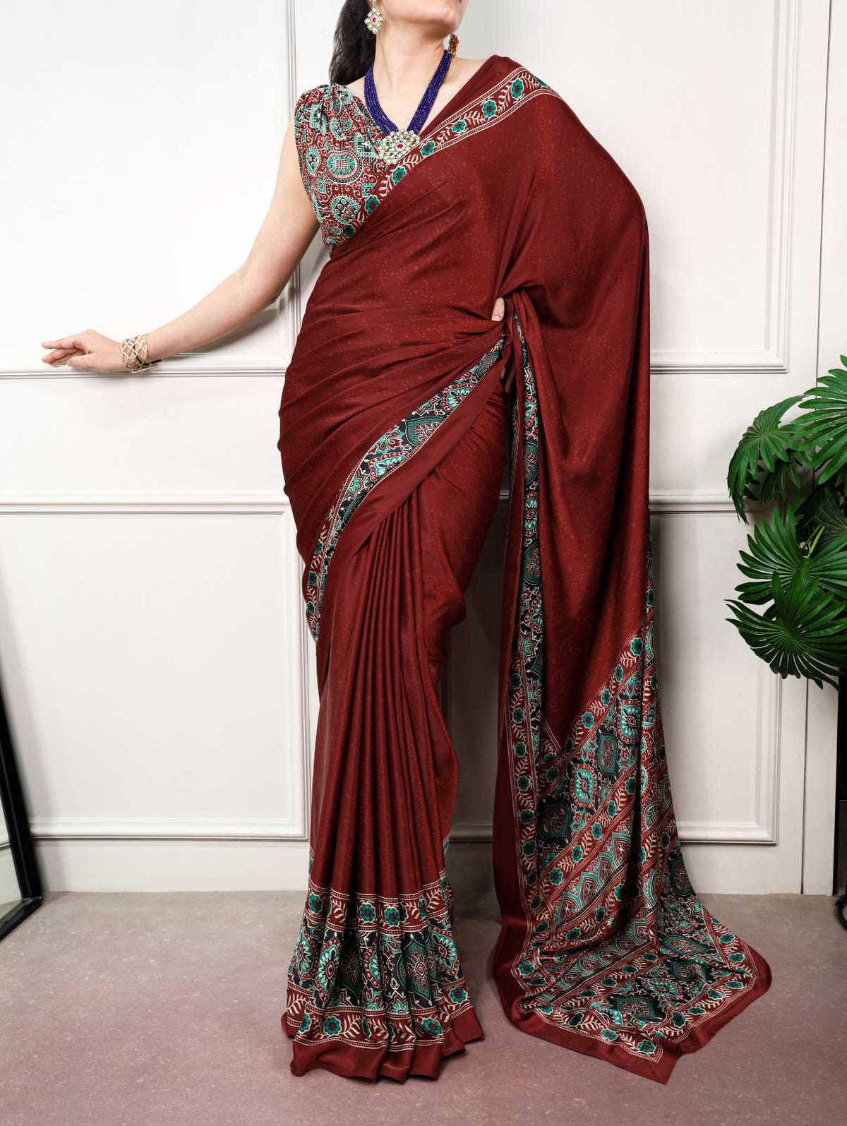 Satin Silk Printed Saree in Blue