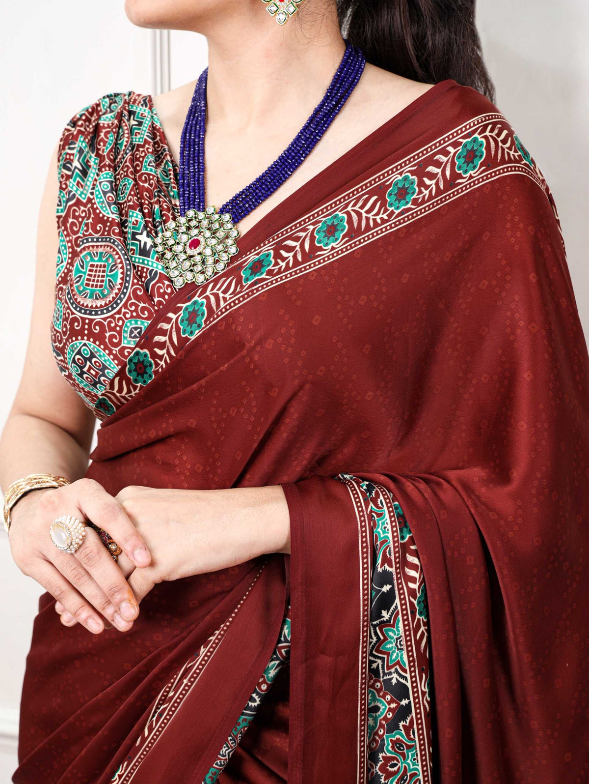 Satin Silk Printed Saree in Blue