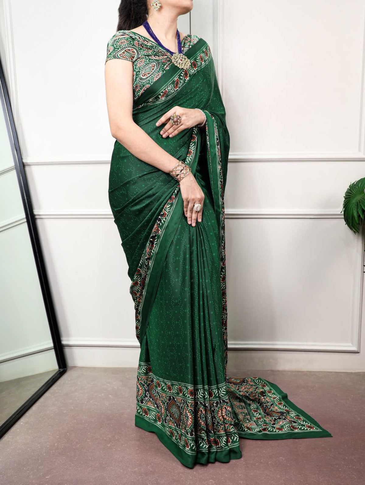 Satin Silk Printed Saree in Blue