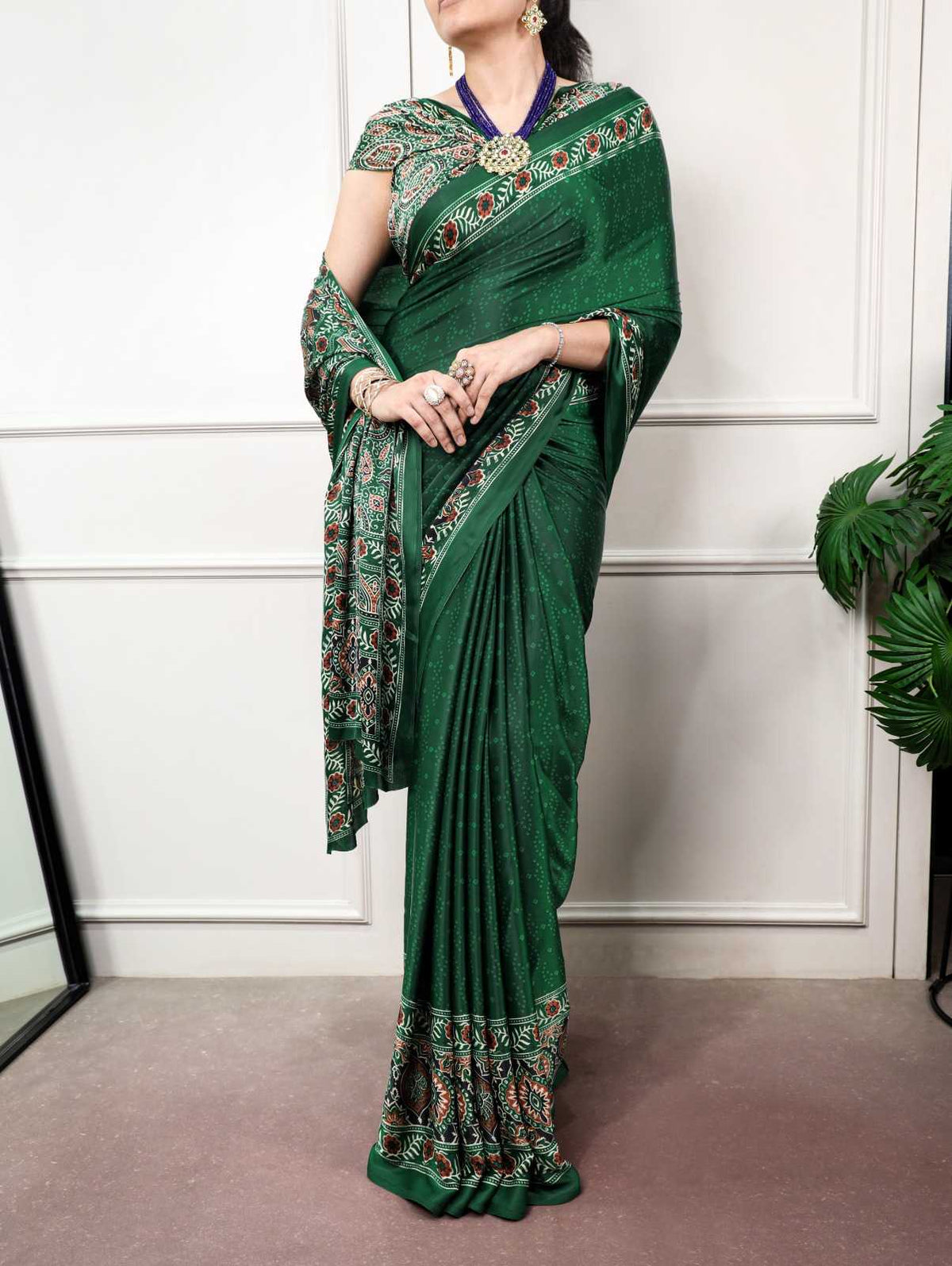 Satin Silk Printed Saree in Blue