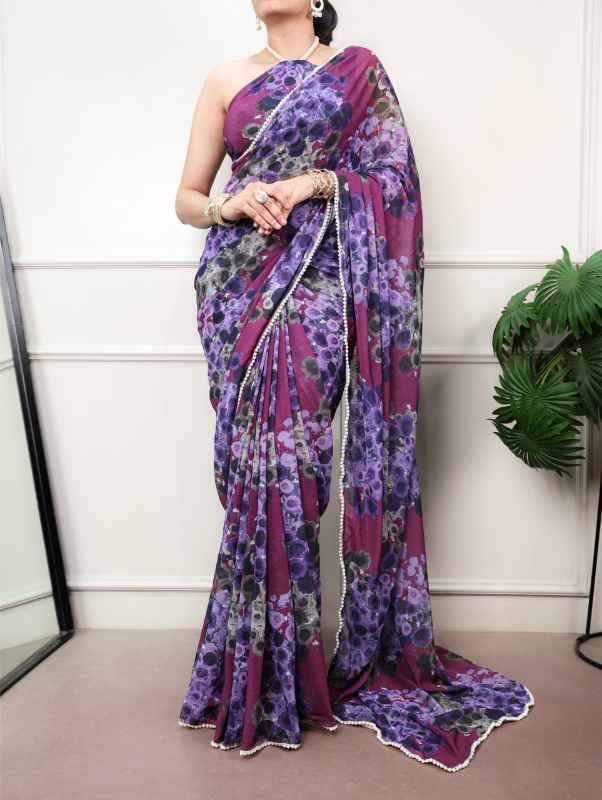 Cotton Printed Saree in Sea Blue