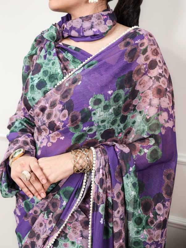 Cotton Printed Saree in Sea Blue