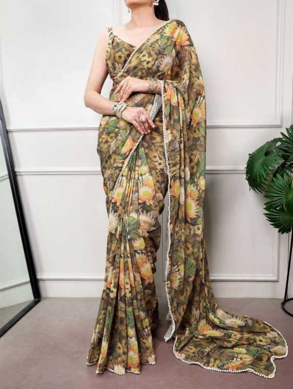 Silk Designer Saree in Bottle Green