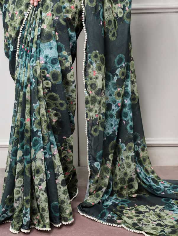 Silk Designer Saree in Bottle Green