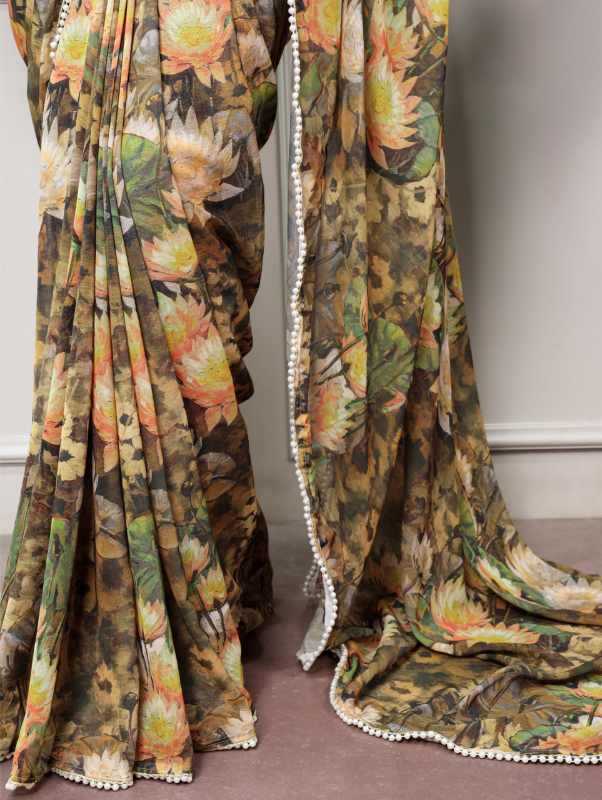 Silk Designer Saree in Bottle Green