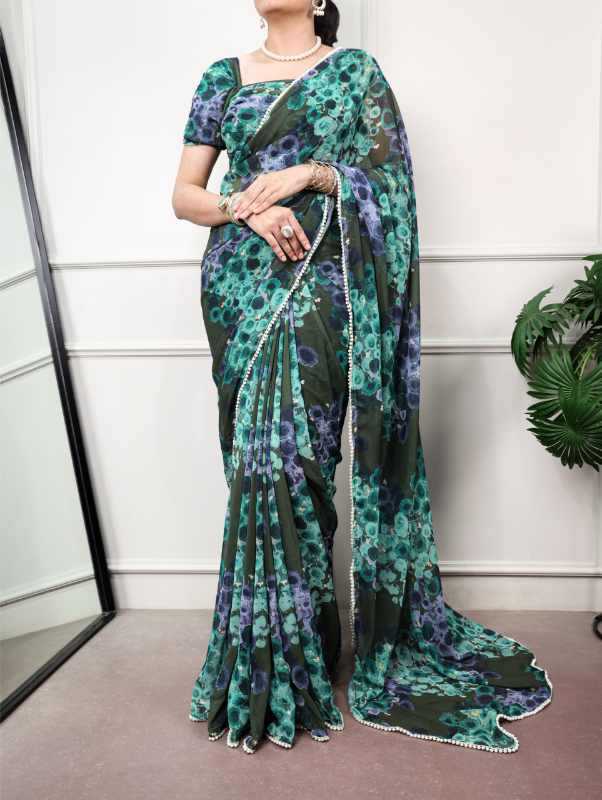 Silk Designer Saree in Bottle Green
