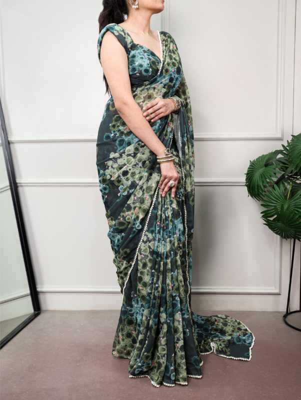 Silk Designer Saree in Bottle Green