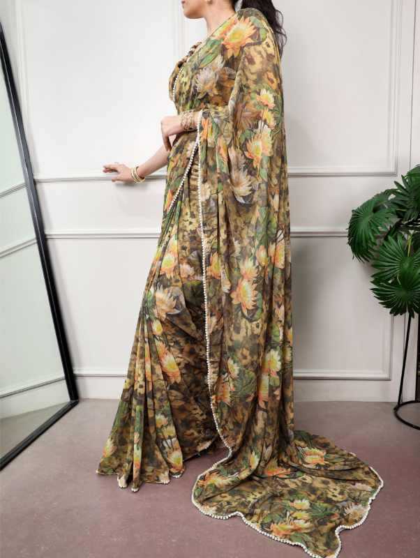 Silk Designer Saree in Bottle Green