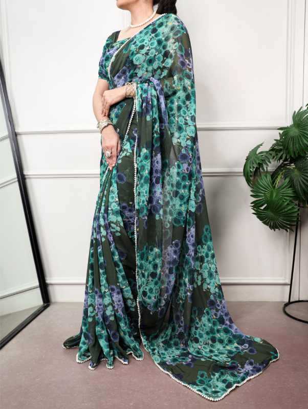 Silk Designer Saree in Bottle Green
