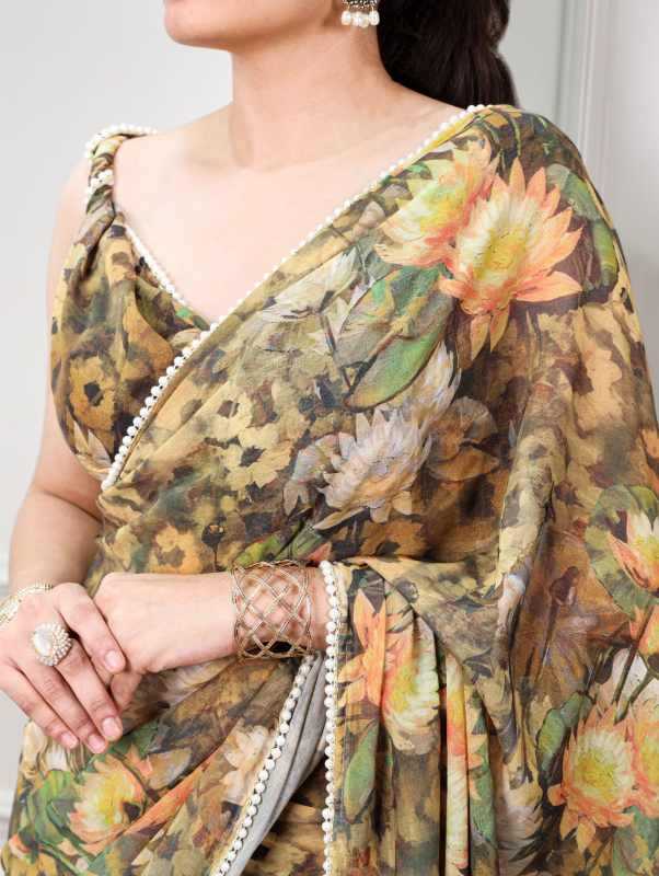 Silk Printed Saree in Purple