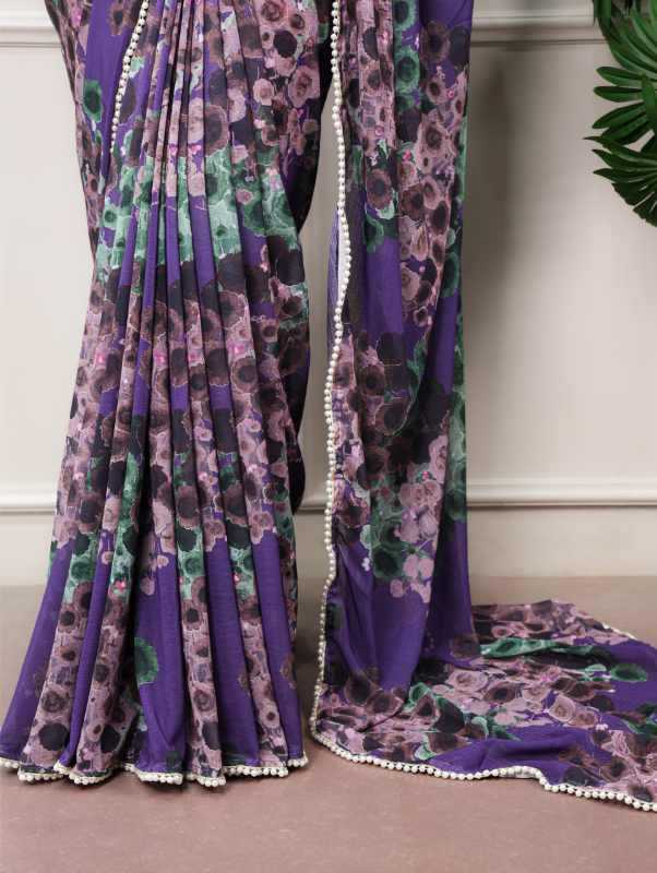 Silk Printed Saree in Purple