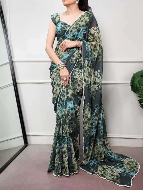 Silk Printed Saree in Purple