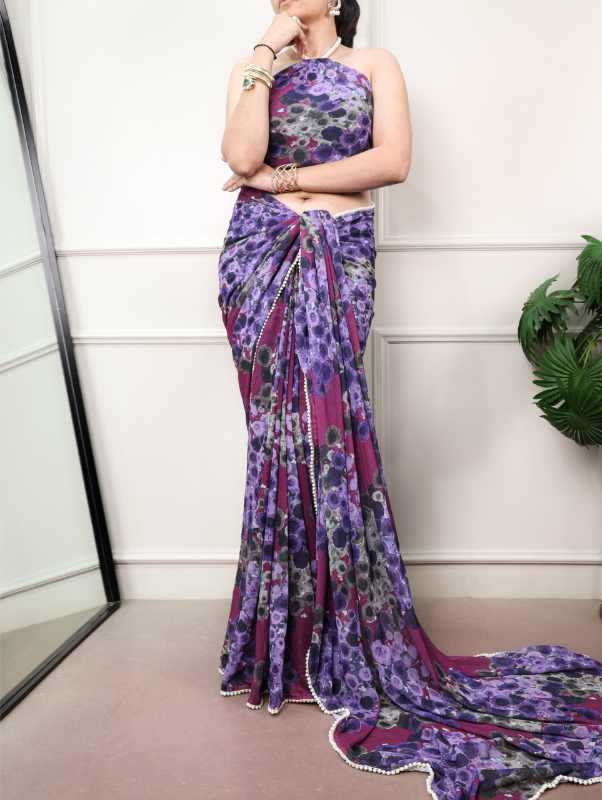 Silk Printed Saree in Purple