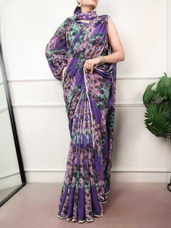 Silk Printed Saree in Purple