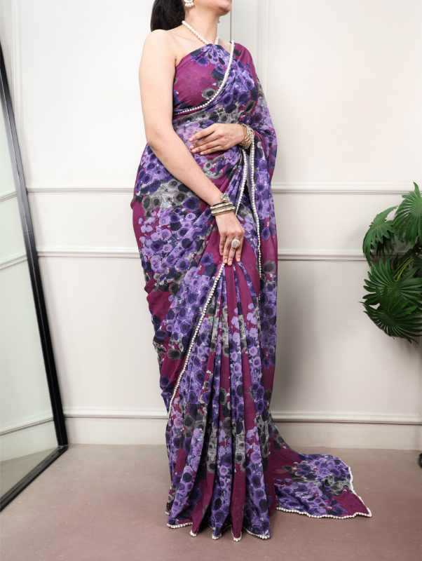 Silk Printed Saree in Purple