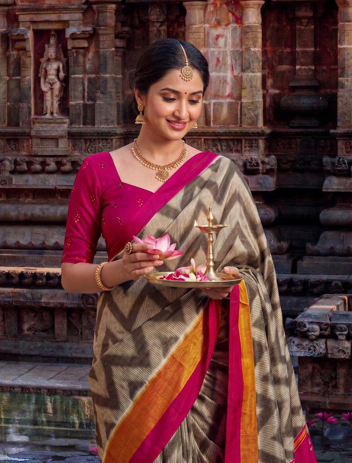 Tussar Silk Printed Saree in Wine