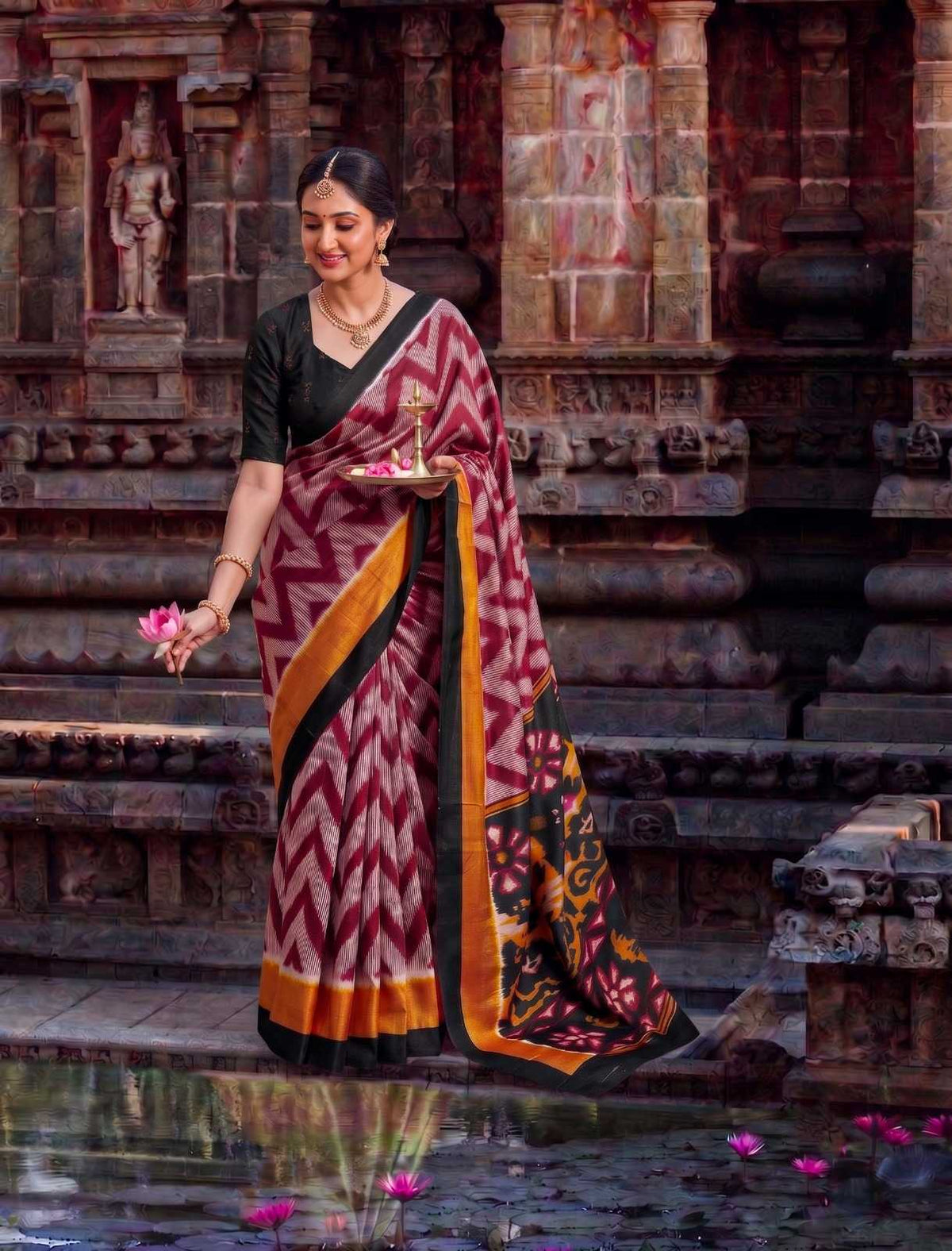 Tussar Silk Printed Saree in Wine