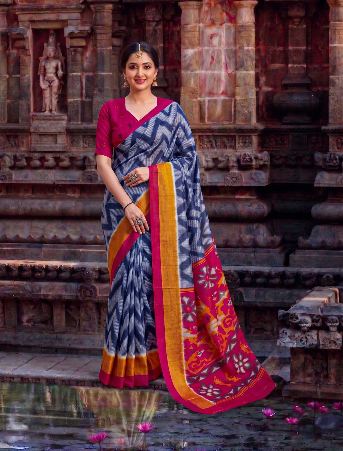 Tussar Silk Printed Saree in Wine