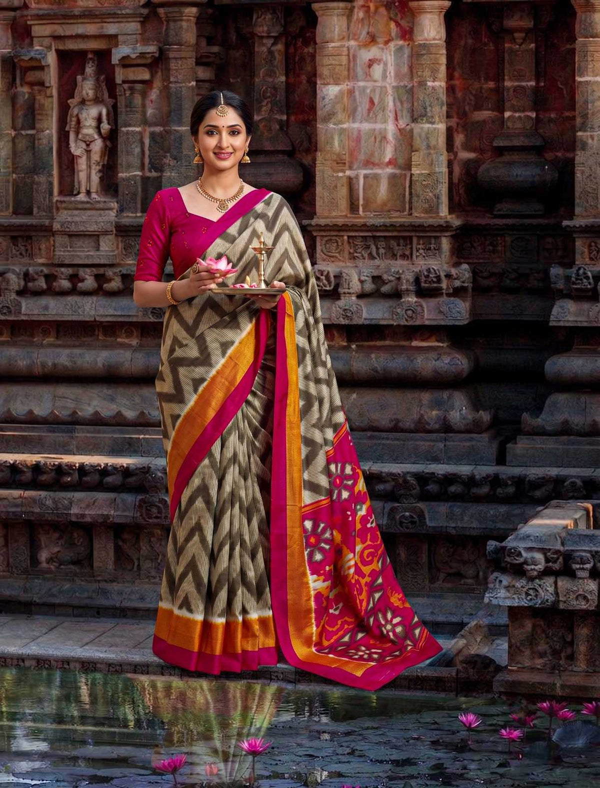 Tussar Silk Printed Saree in Wine