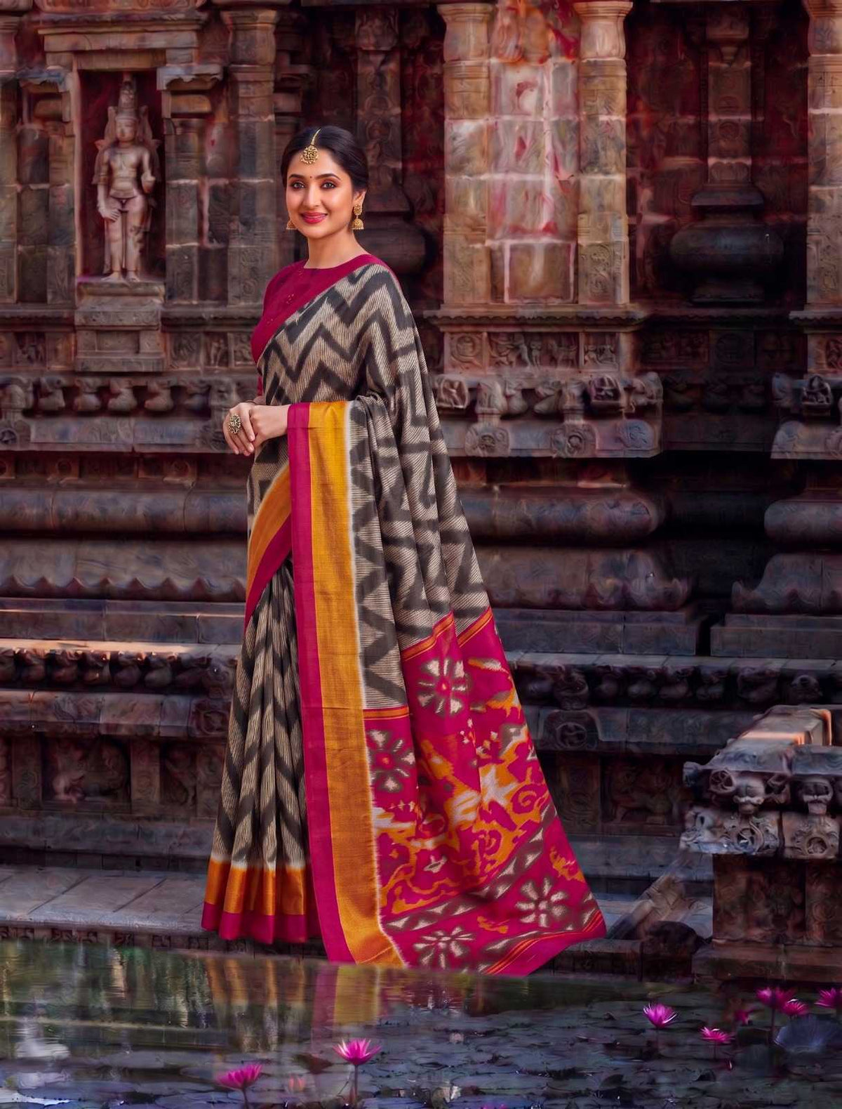 Tussar Silk Printed Saree in Wine