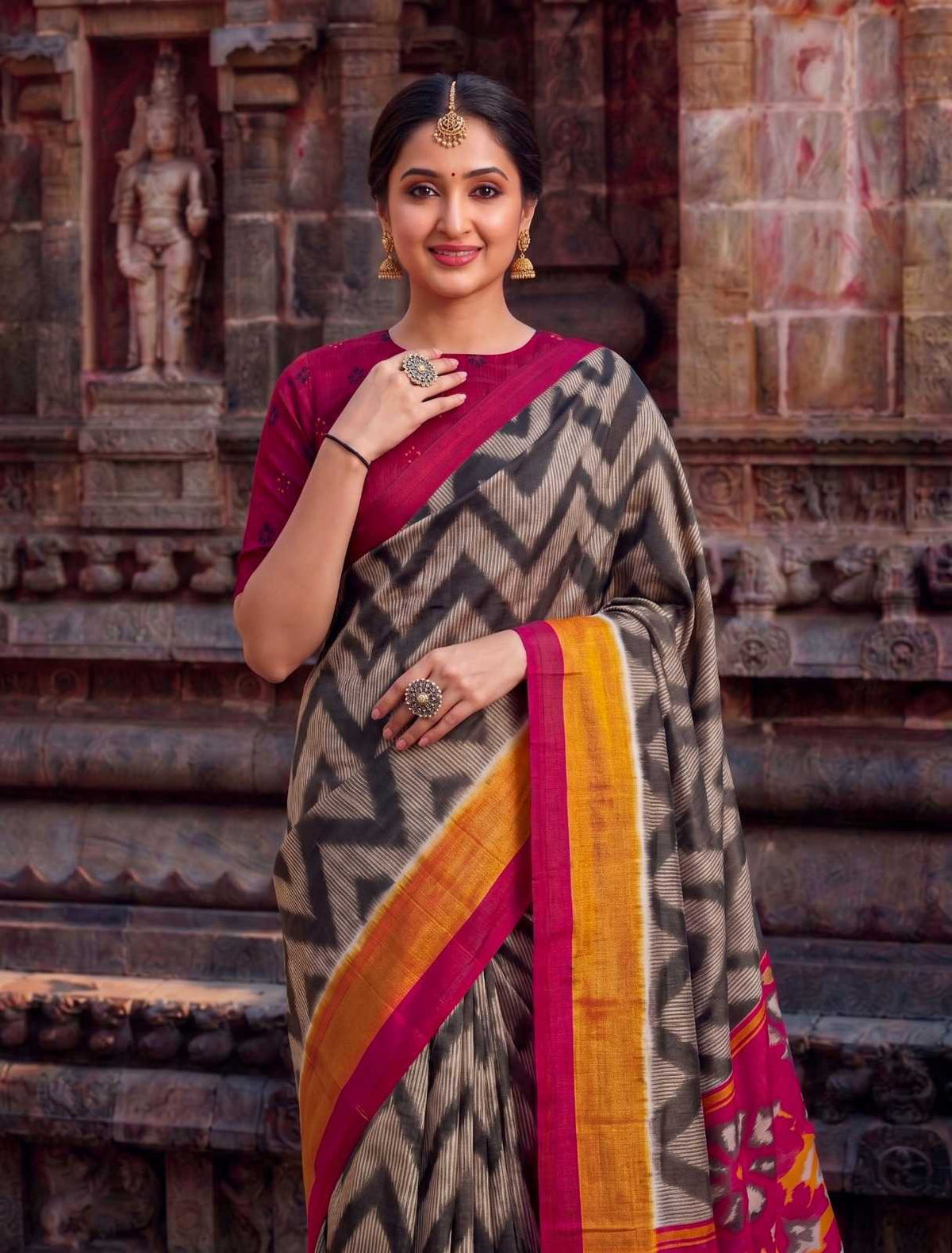Tussar Silk Printed Saree in Wine