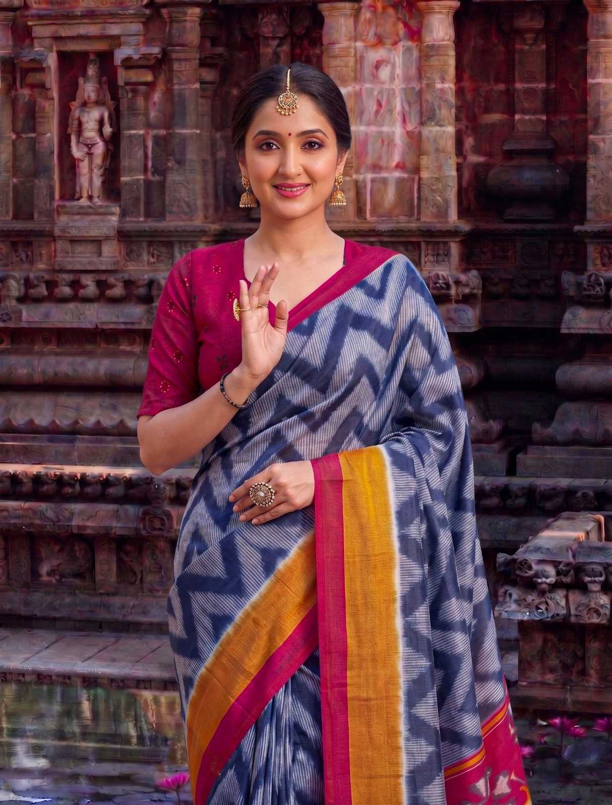 Tussar Silk Printed Saree in Wine