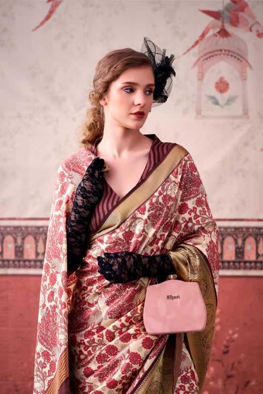 Tussar Silk Printed Saree in Dark Maroon