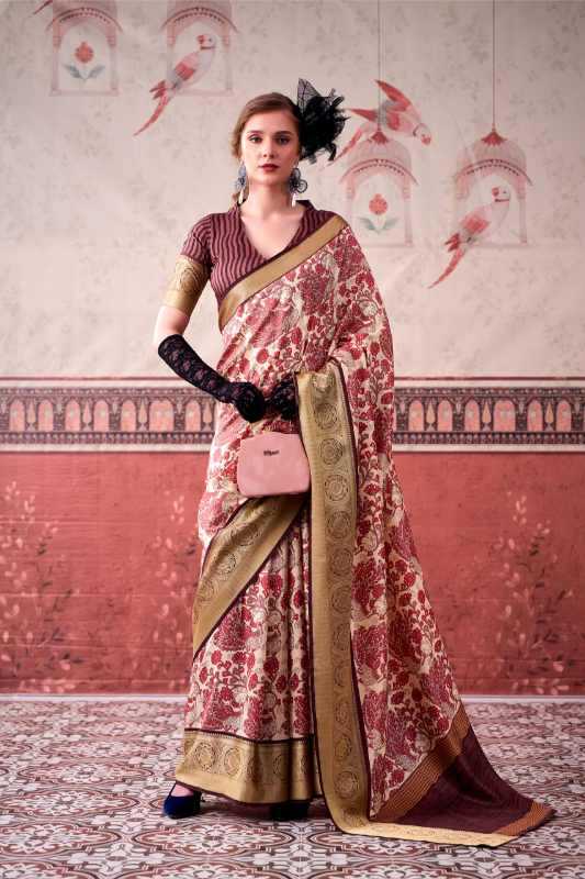 Tussar Silk Printed Saree in Dark Maroon