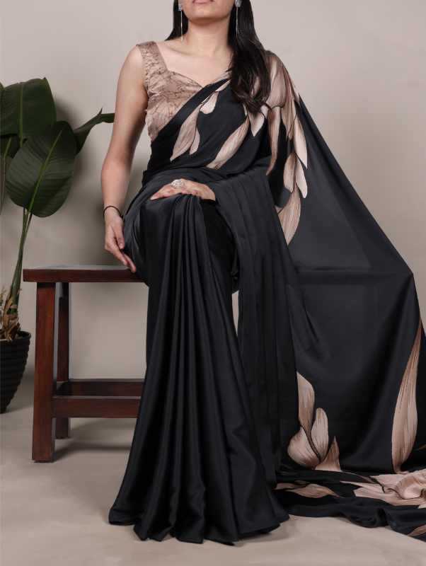 Satin Silk Printed Saree in Purple