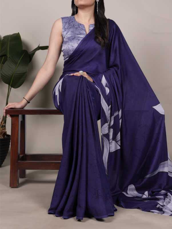 Satin Silk Printed Saree in Purple
