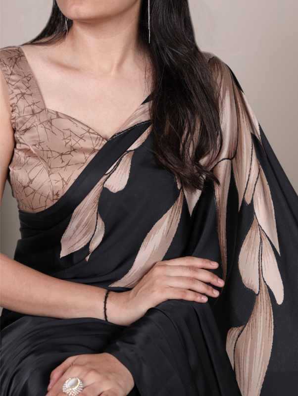 Satin Silk Printed Saree in Purple