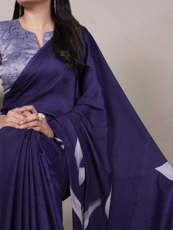Satin Silk Printed Saree in Purple