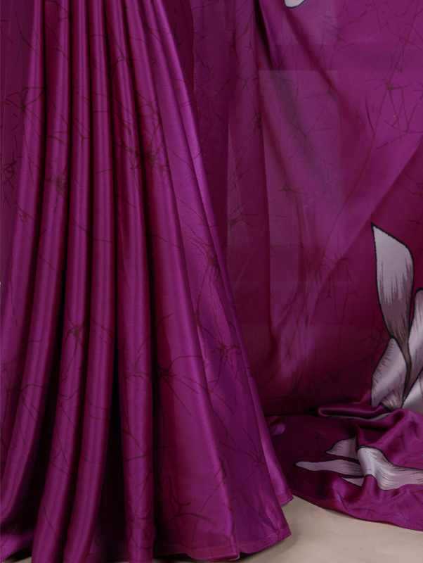 Satin Silk Printed Saree in Purple