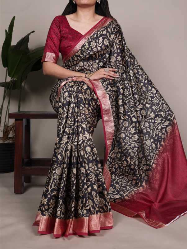 Tussar Silk Printed Saree in Light Pink