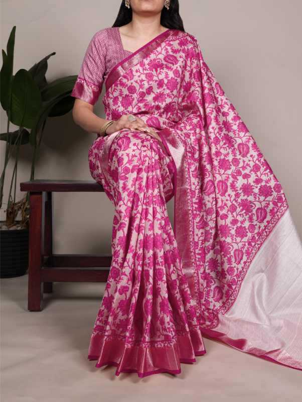 Tussar Silk Printed Saree in Light Pink