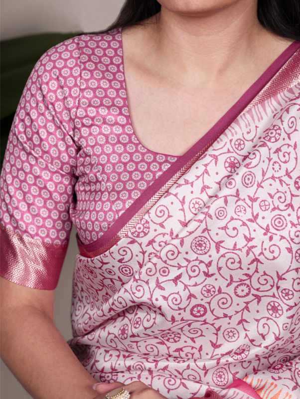 Tussar Silk Printed Saree in Light Pink