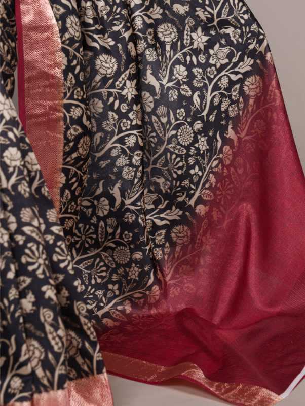 Tussar Silk Printed Saree in Light Pink