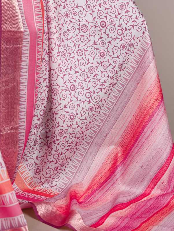 Tussar Silk Printed Saree in Light Pink
