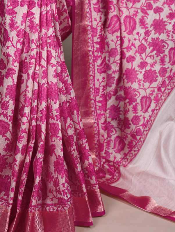 Tussar Silk Printed Saree in Light Pink