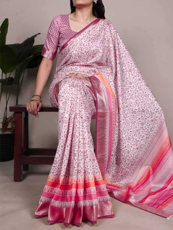 Tussar Silk Viscose Saree in Pink
