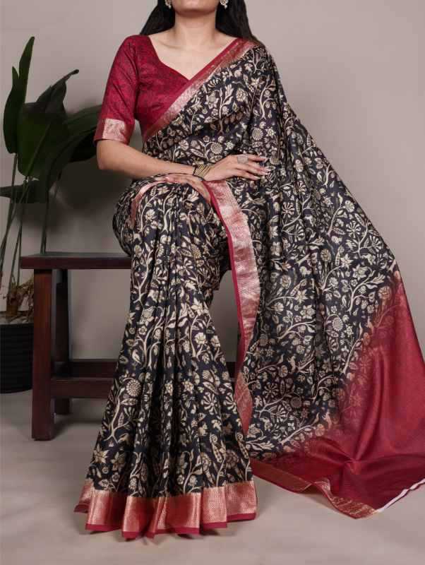 Tussar Silk Viscose Saree in Pink