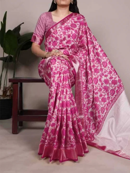 Tussar Silk Viscose Saree in Pink