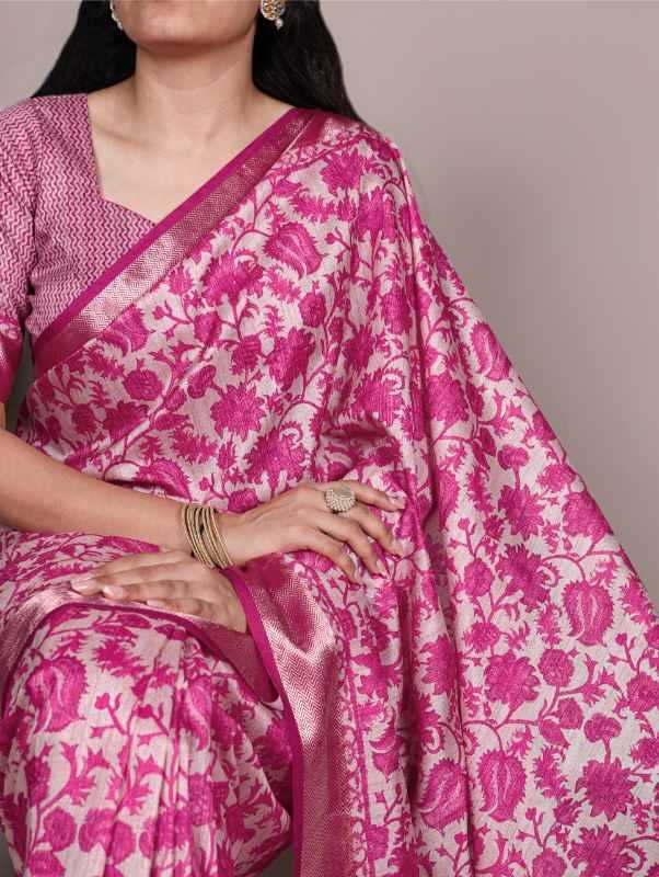 Tussar Silk Viscose Saree in Pink