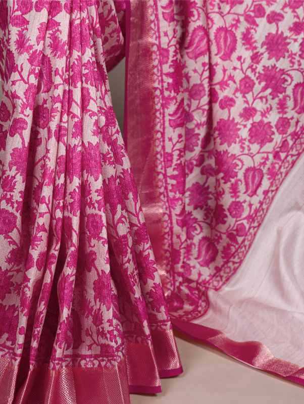 Tussar Silk Viscose Saree in Pink