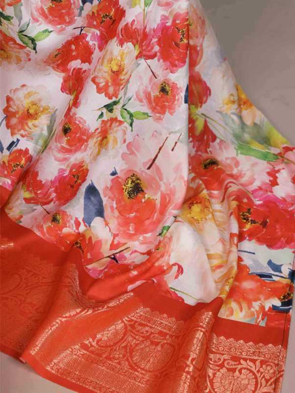 Tussar Silk Designer Saree in Orange