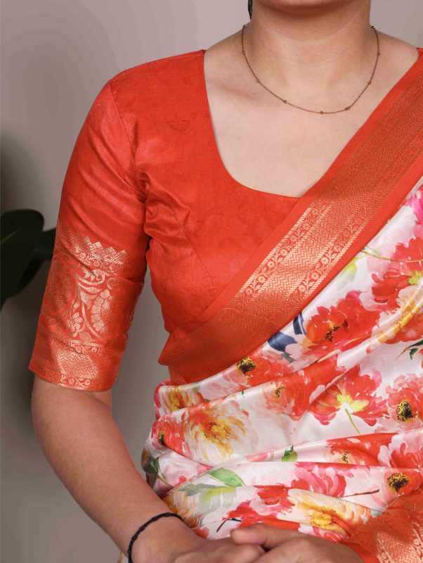 Tussar Silk Designer Saree in Orange