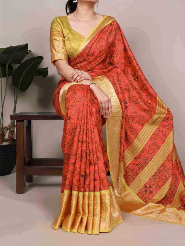 Tussar Silk Designer Saree in Orange