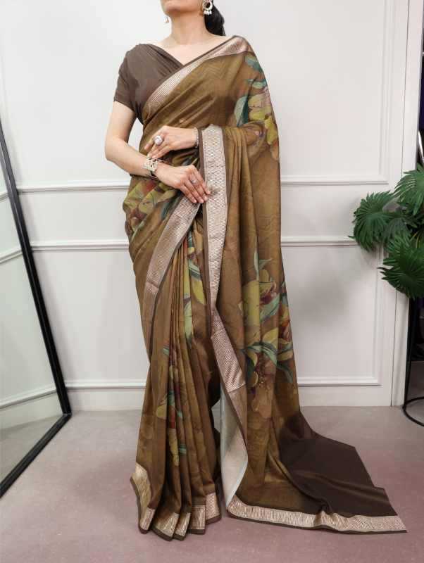 Tussar Silk Designer Saree in Brown