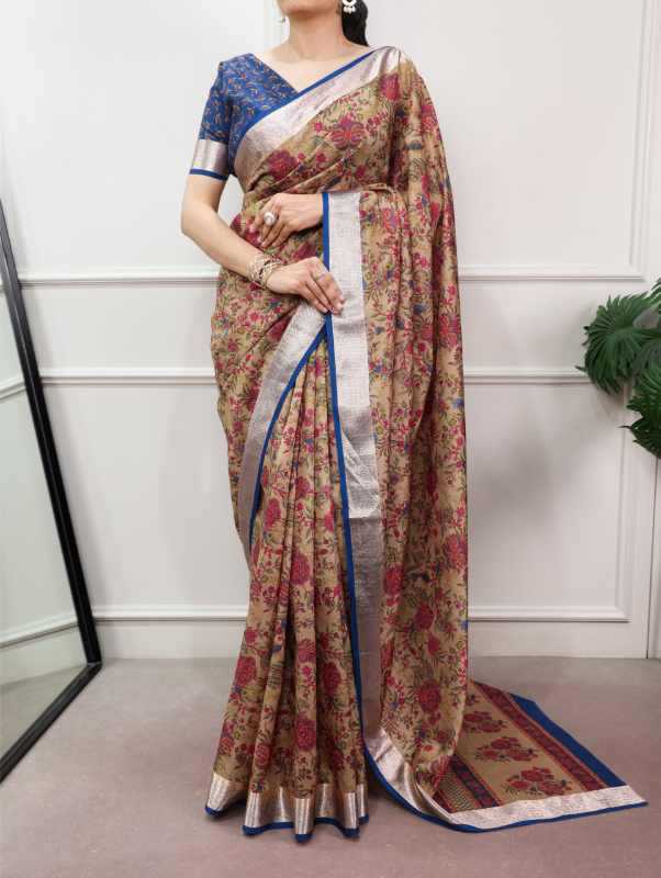 Tussar Silk Designer Saree in Brown